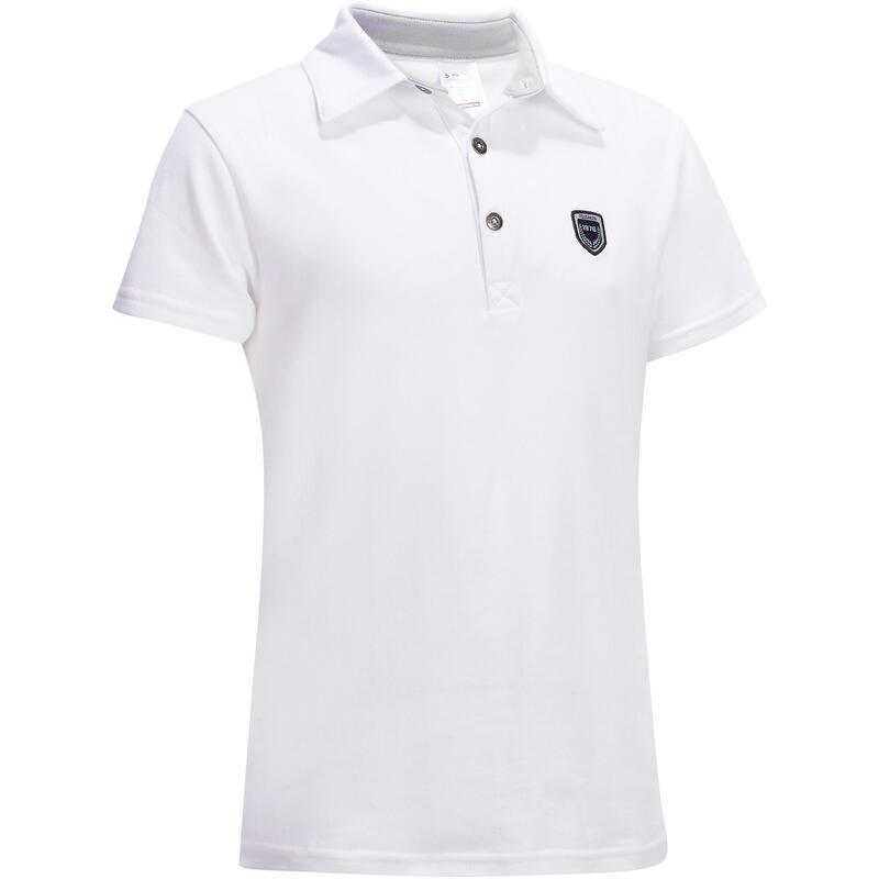Tricou Polo Echitaţie Concurs 100 Alb Copii