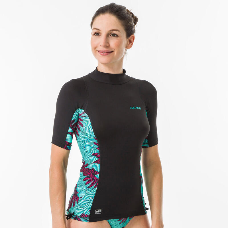 Tricou Surf Anti-UV 500 UPF50+ Negru-Verde Damă