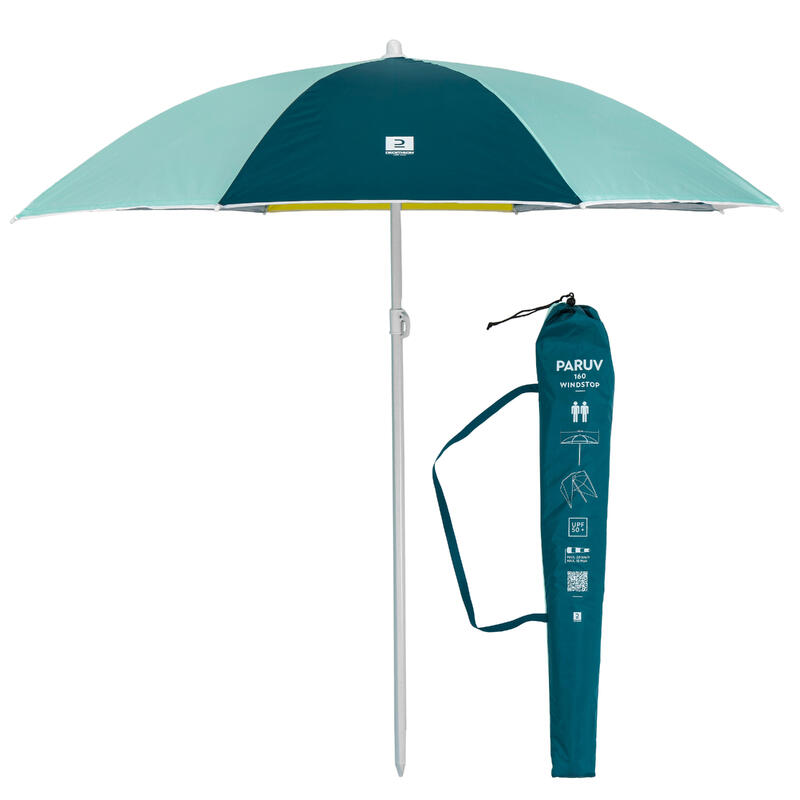 Umbrelă plajă PARUV Windstop UPF50+ 2 locuri Turcoaz-Galben-Verde