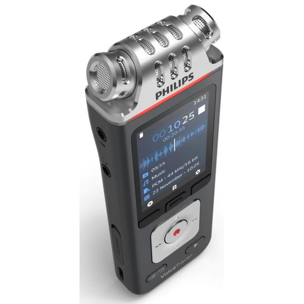 Poza Reportofon Philips DVT6110, 3 microfoane, 8 GB, slot MicroSD 32GB, LCD 2'', 1000 mAh, aplicatie smartphone, WI-FI (Negru/Gri)