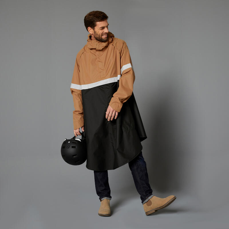 Poza PONCHO PLOAIE 540 EPI VIZIBILITATE NOAPTE CICLISM ORAȘ NEGRU CAMEL - imagine mare 2