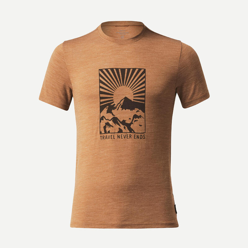 Poza Tricou din Lână Merinos Trekking călătorie TRAVEL 100 Maro Bărbați - imagine mare 2