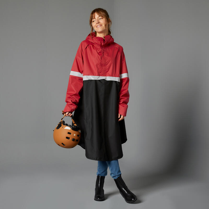 Poza PONCHO PLOAIE 540 EPI VIZIBILITATE NOAPTE CICLISM ORAȘ NEGRU ROȘU - imagine mare 2
