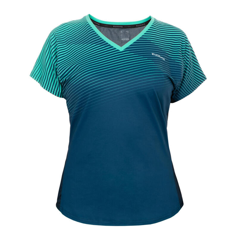 Tricou Respirant Padel PTS500 Albastru-Verde Damă