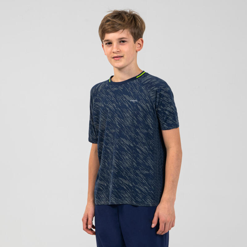 Poza Tricou Alergare AT500 Kiprun Care Bleumarin-Galben Copii - imagine mare 2