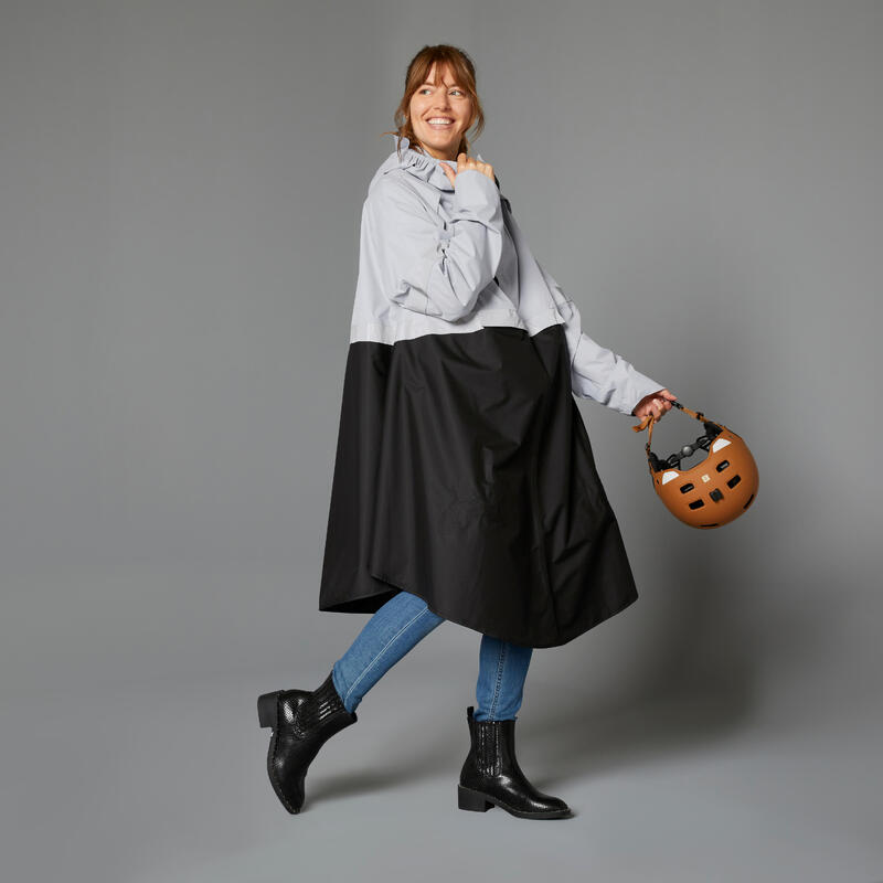 Poza PONCHO PLOAIE 540 EPI VIZIBILITATE NOAPTE CICLISM ORAȘ NEGRU GRI - imagine mare 2