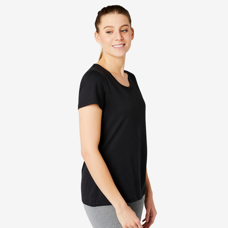 Tricou din bumbac Fitness 500 Negru Damă