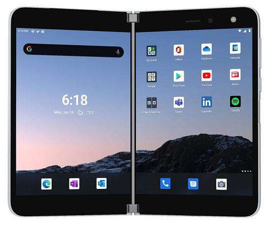 Poza Telefon Mobil Microsoft Surface Duo, Procesor Qualcomm® Snapdragon™ 855, Octa-Core, AMOLED 5.6" - Deschis 8.1", 6GB RAM, 256GB Flash, Camera 11 MP, Wi-Fi, 4G, Dual Sim eSIM, Android (Argintiu) - imagine mare 1
