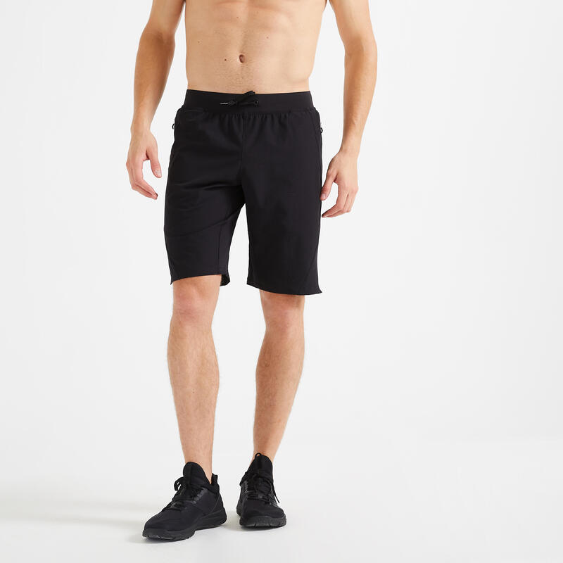 Poza Pantalon scurt 500 Fitness respirant cu buzunare cu fermoar Negru Bărbați - imagine mare 2