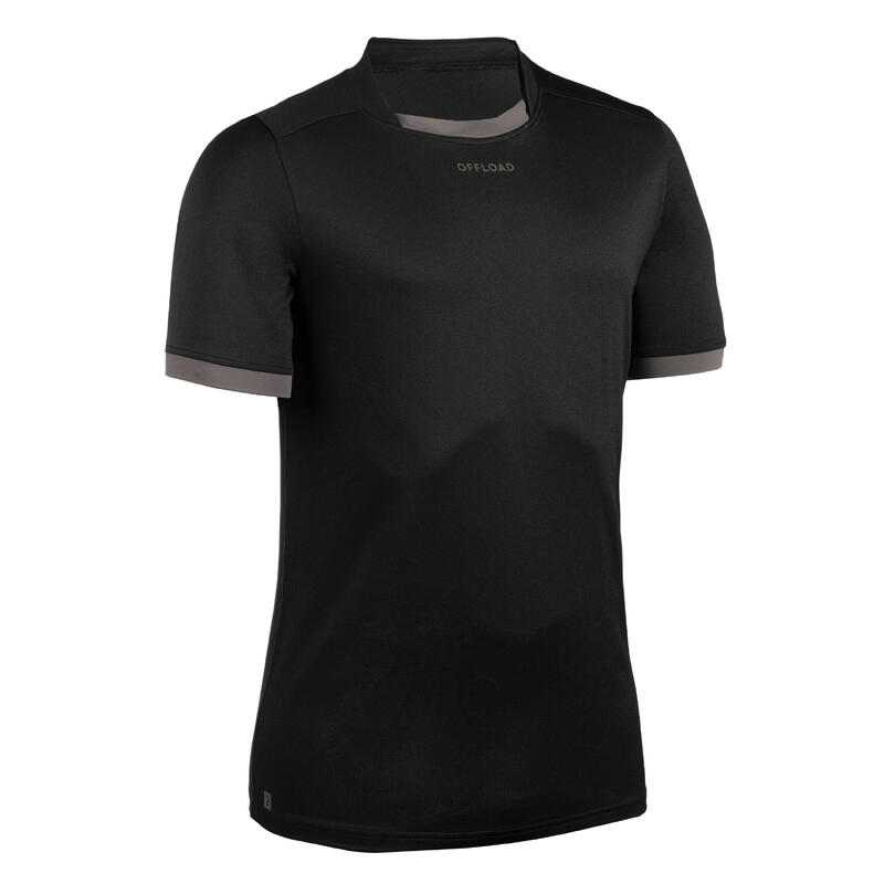 Tricou Rugby R100 Negru-Gri Bărbați