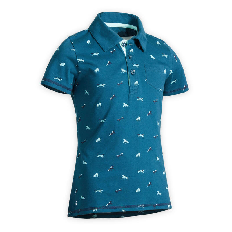 Tricou Polo 140 Echitație Turcoaz Fete