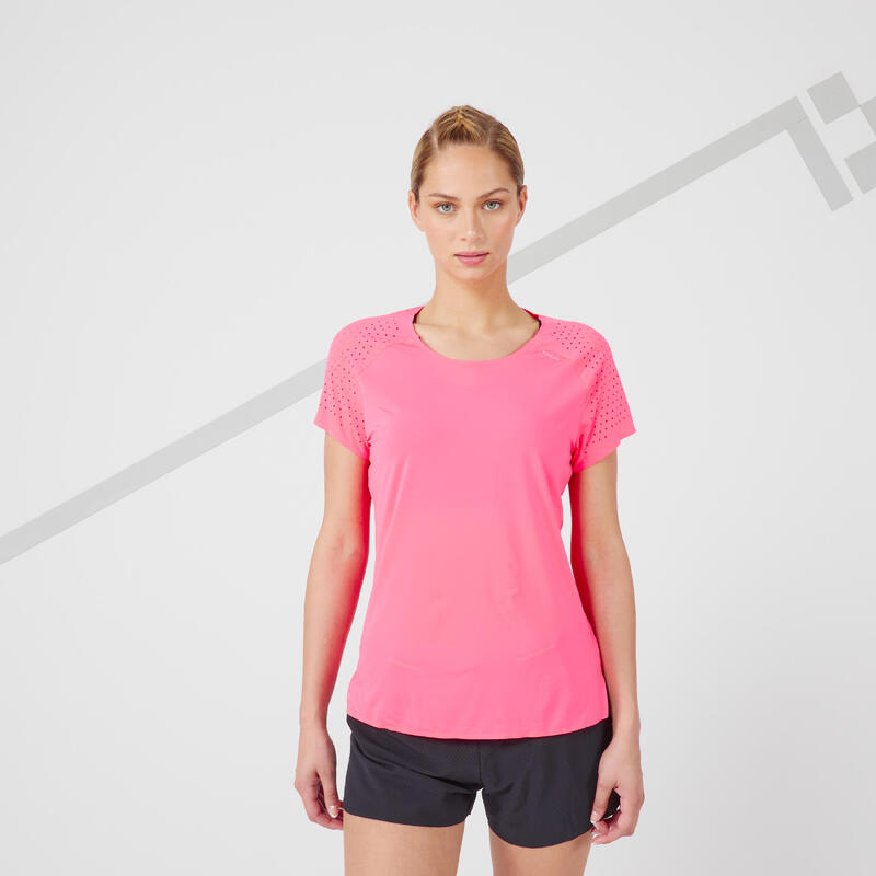 Poza Tricou Respirant Alergare pe asfalt KIPRUN Light Roz fluorescent Damă - imagine mare 2