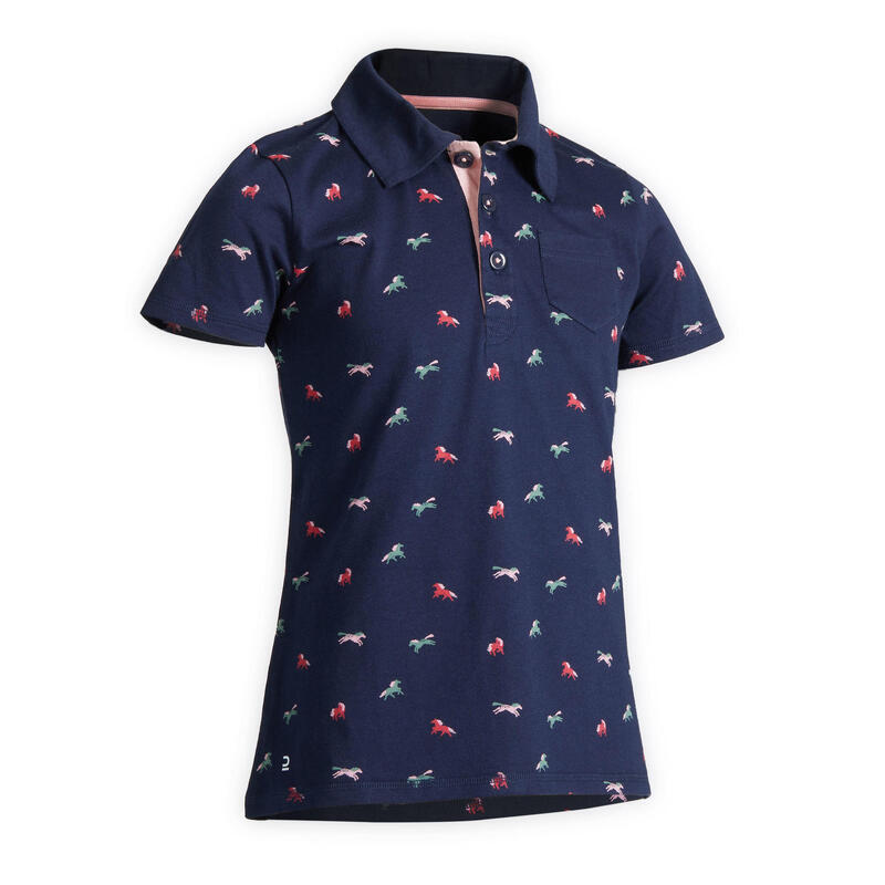 Poza Tricou Polo Echitaţie Roz/Bleumarin Fete - imagine mare 1