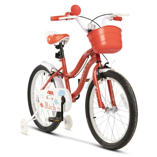 Poza Bicicleta Copii Rich Baby R2008A, roti 20", frana C-Brake otel, roti ajutatoare, cos depozitare (Rosu/Alb) - imagine mare 2