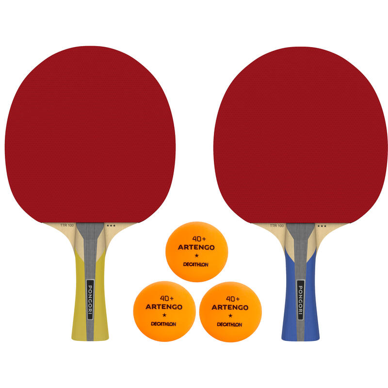 Poza Set 2 Palete Tenis de masă TTR100 3* ALLROUND + 3 mingi portocalii TTB100* 40+ - imagine mare 2