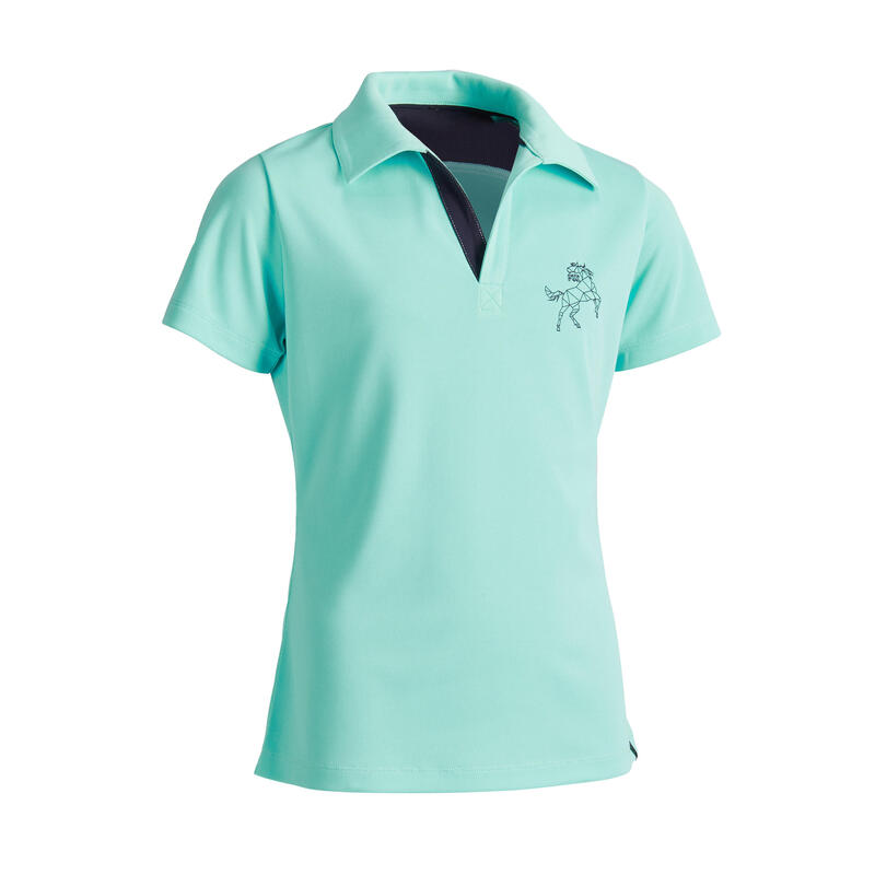 Poza Tricou Polo 500 Echitaţie Mesh Turcoaz/Bleumarin Copii - imagine mare 2