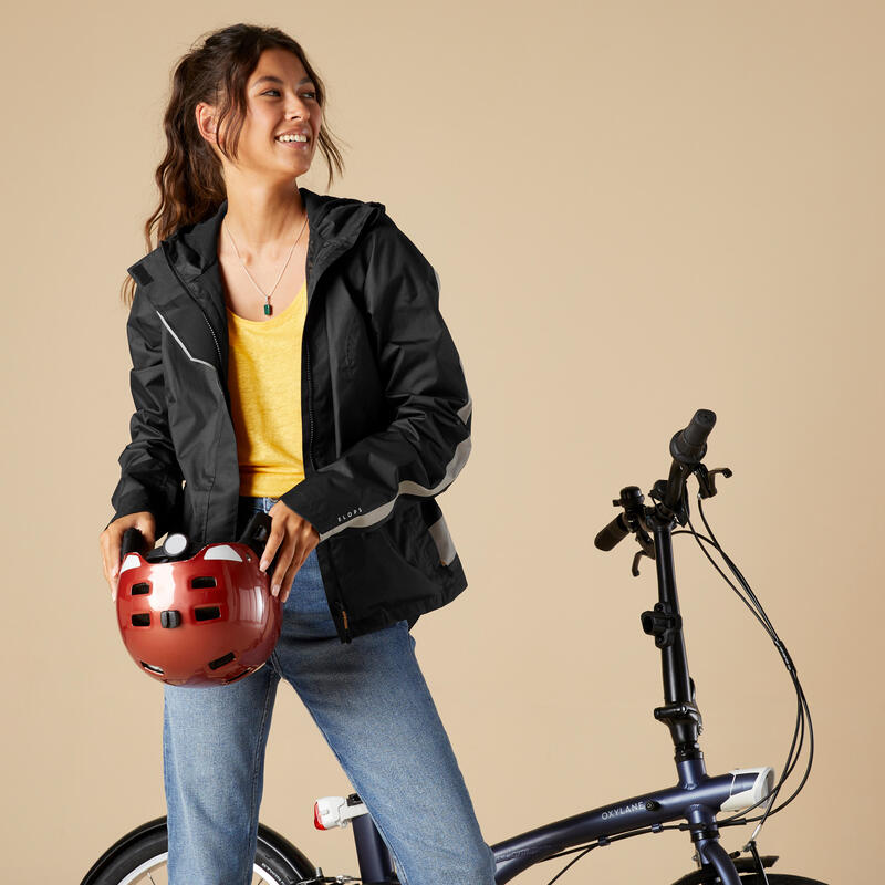 Poza Geacă ciclism în oraș pe timp de ploaie ROADR 540 Certificată EPI Negru Damă - imagine mare 2