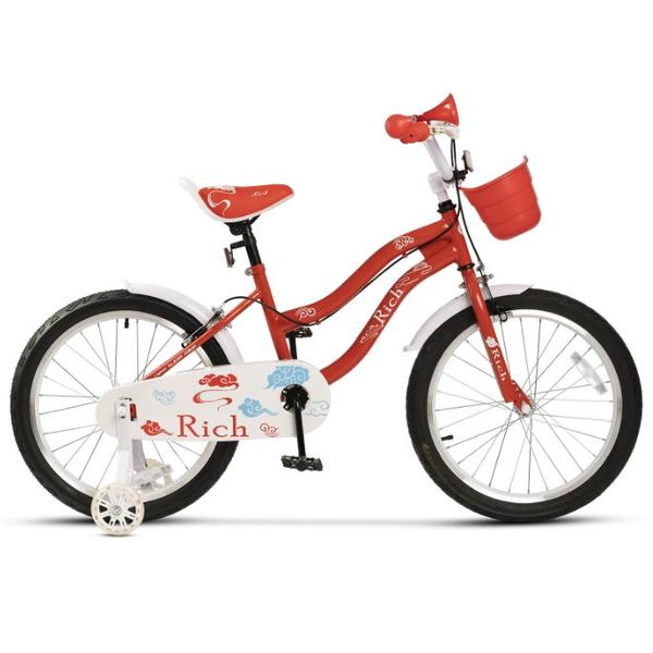 Poza Bicicleta Copii Rich Baby R2008A, roti 20", frana C-Brake otel, roti ajutatoare, cos depozitare (Rosu/Alb) - imagine mare 1